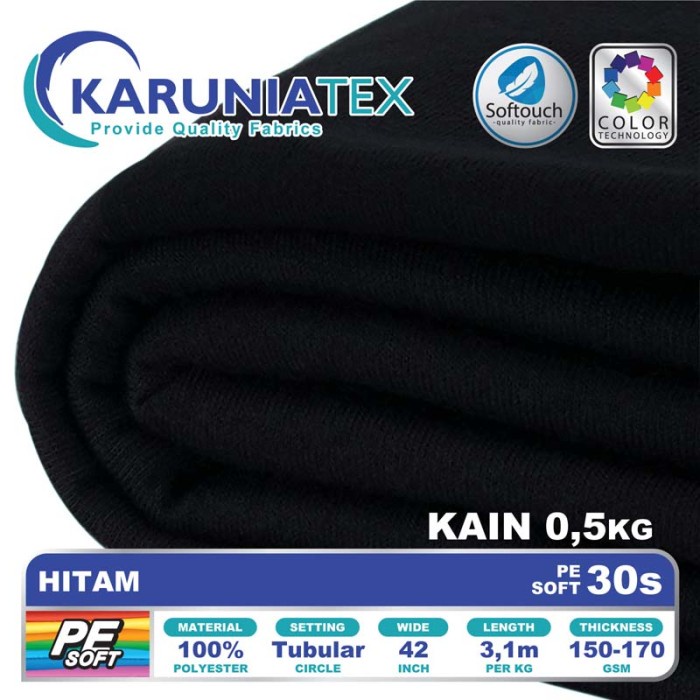 ATKJaya- Kain Kaos PE Soft 30s Kiloan Hitam Karunia Textile
