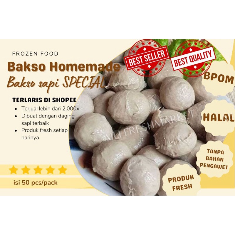 

Bakso Sapi Homemade TERLARIS SUPER PREMIUM 50pcs 100% HALAL Baso Sapi Halus & Urat