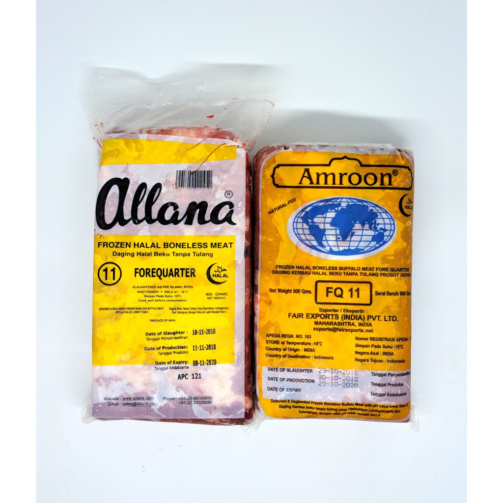 

Daging Kerbau Frozen type11 merk Amroon. berat 900gr per pack