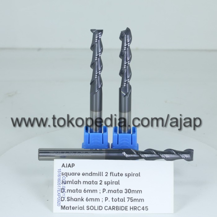 ENDMILL 2 FLUTE 6MM HRC45 CARBIDE CNC ROUTER BIT KAYU PVC ACP ALU BESI