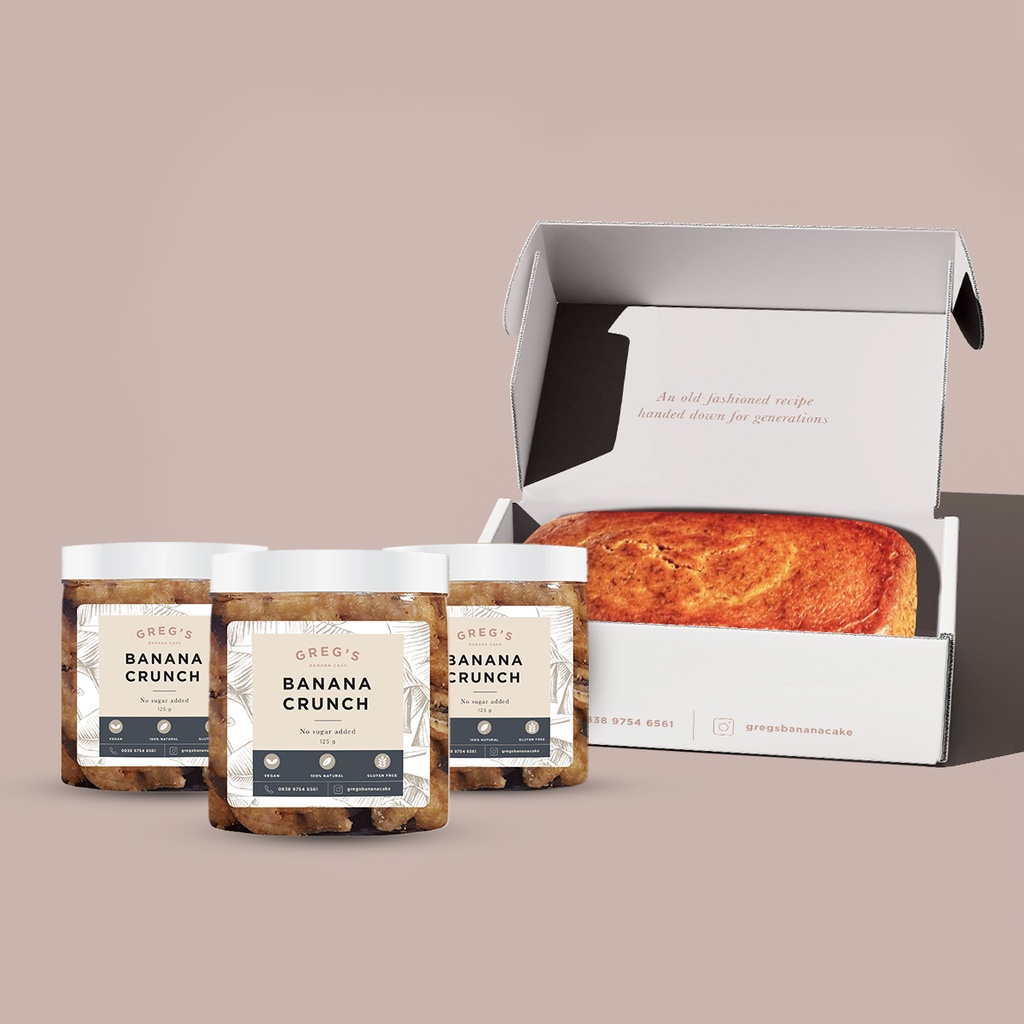 

Bundling Set: 1 banana cake original + set/3 jars banana crunch 140gr