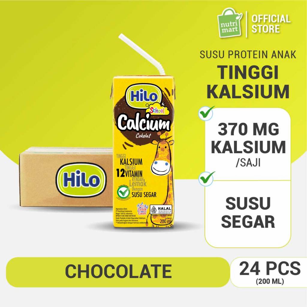 

1 Karton - HiLo School UHT Chocolate Ready To Drink RTD 200 ml (24 pcs) - Susu Tinggi Kalsium Rendah