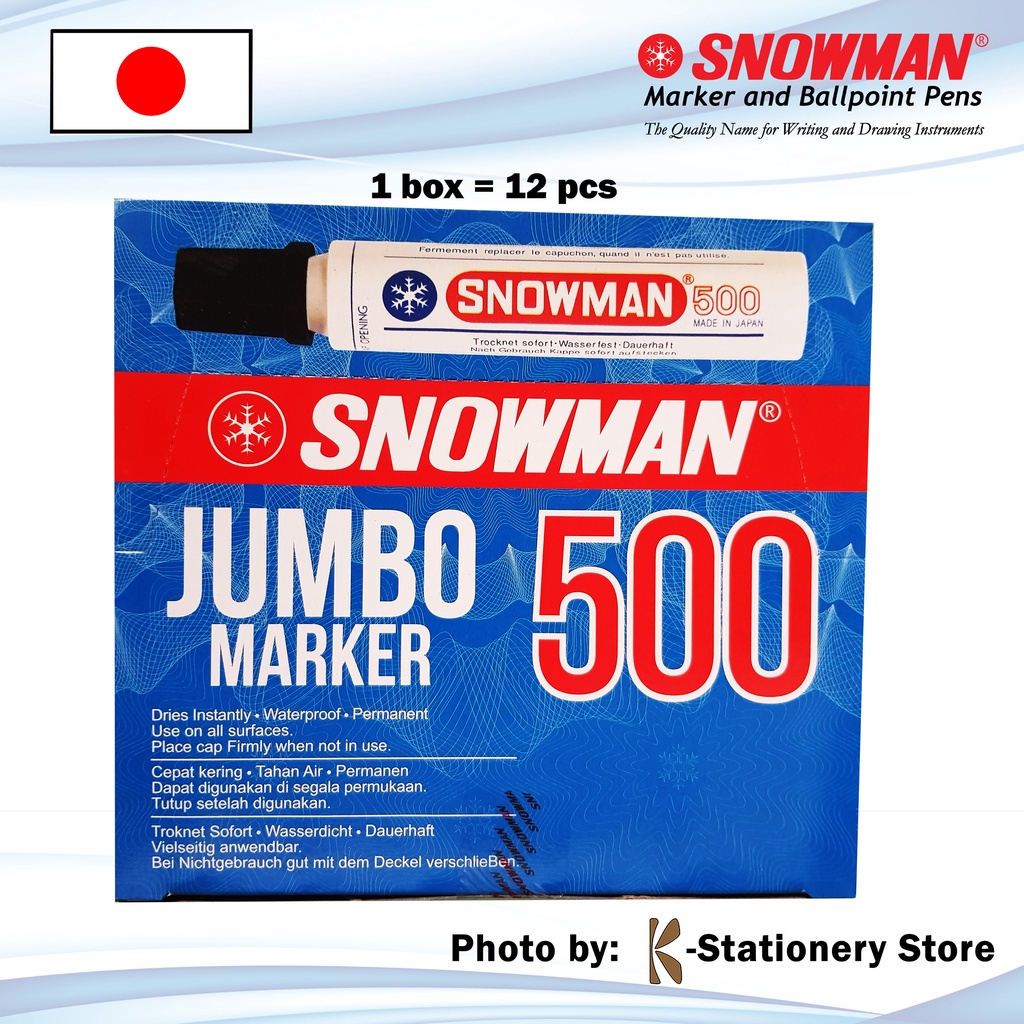 

IK! Spidol Permanent Snowman Orinal Jumbo Marker 500 ( Hitam / Biru / Merah ) Made in Japan