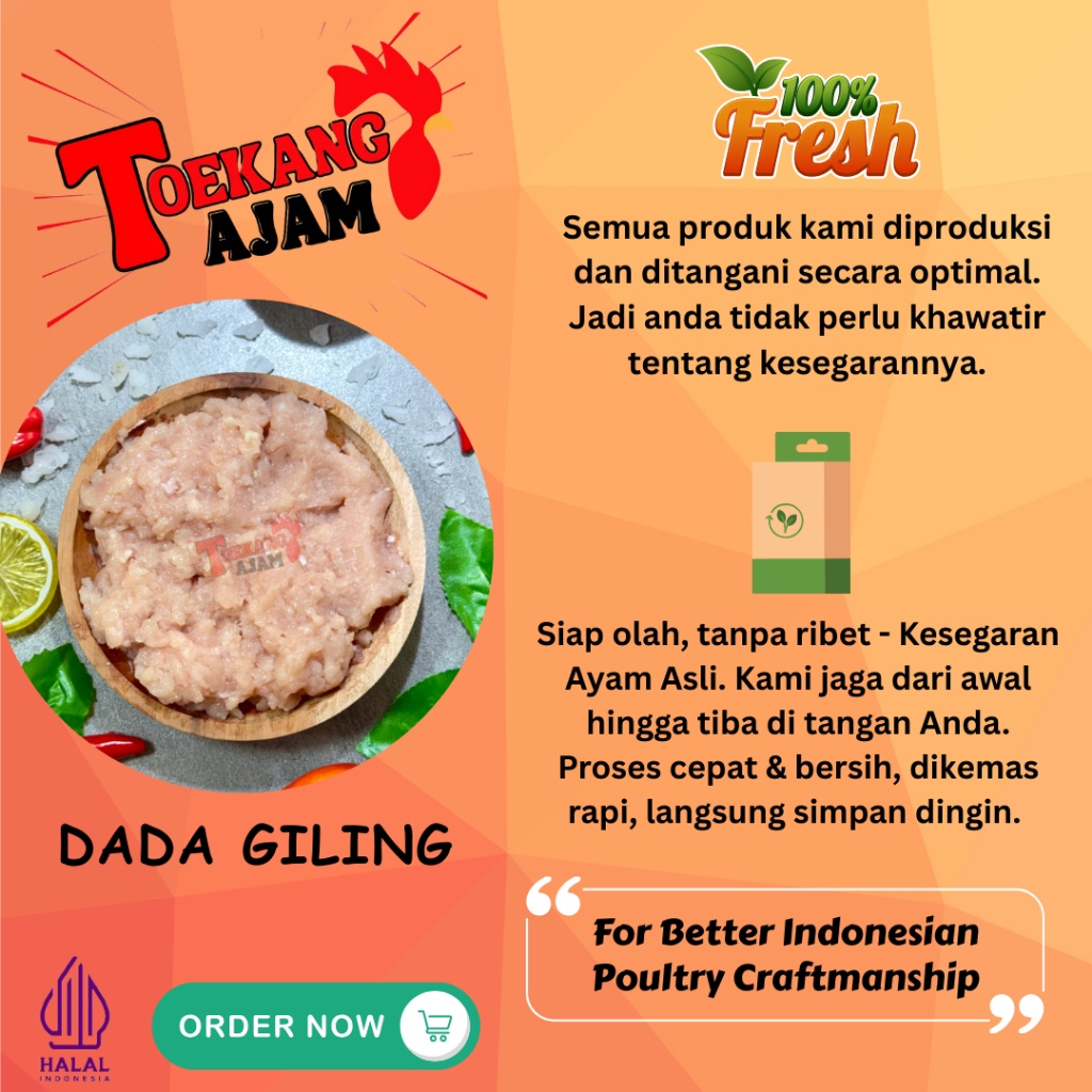 

DAGING AYAM DADA POLOS GILING KASAR / SEDANG / HALUS, DADA POLOS GILING FRESH/BEKU