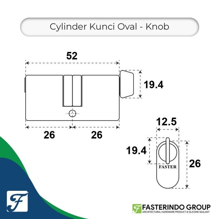 TERUJI Cylinder Kunci Oval / Kunci Cylinder Oval Pintu Aluminium