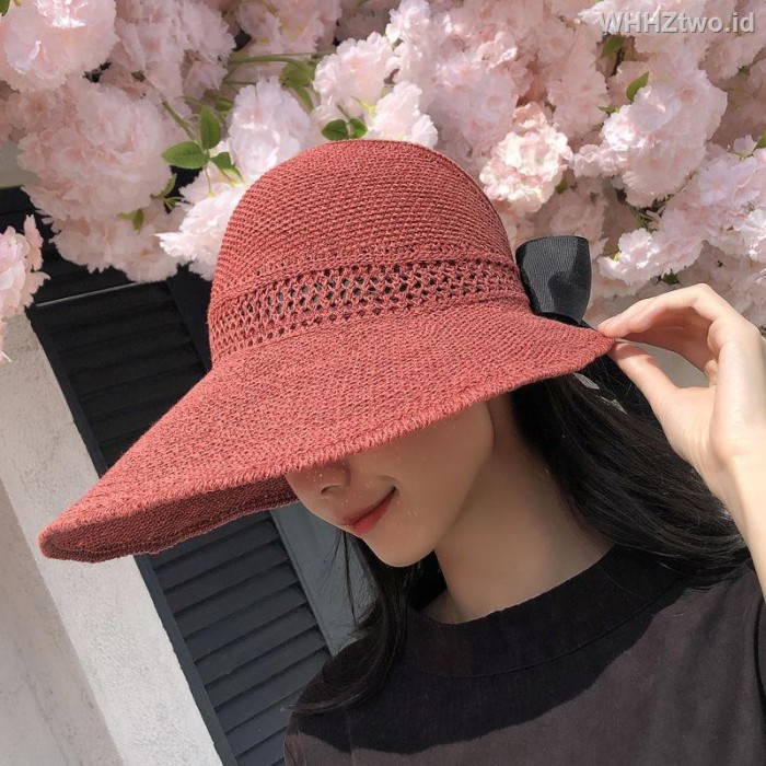 Topi Pantai Lebar Lipat Praktis, Topi Pantai Wanita, Topi Pantai Korea