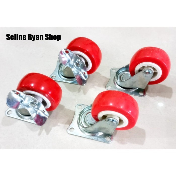 4 PC Roda Troli / Roda Rak / Roda Gepeng / Roda Koper 2" 50mm MERAH