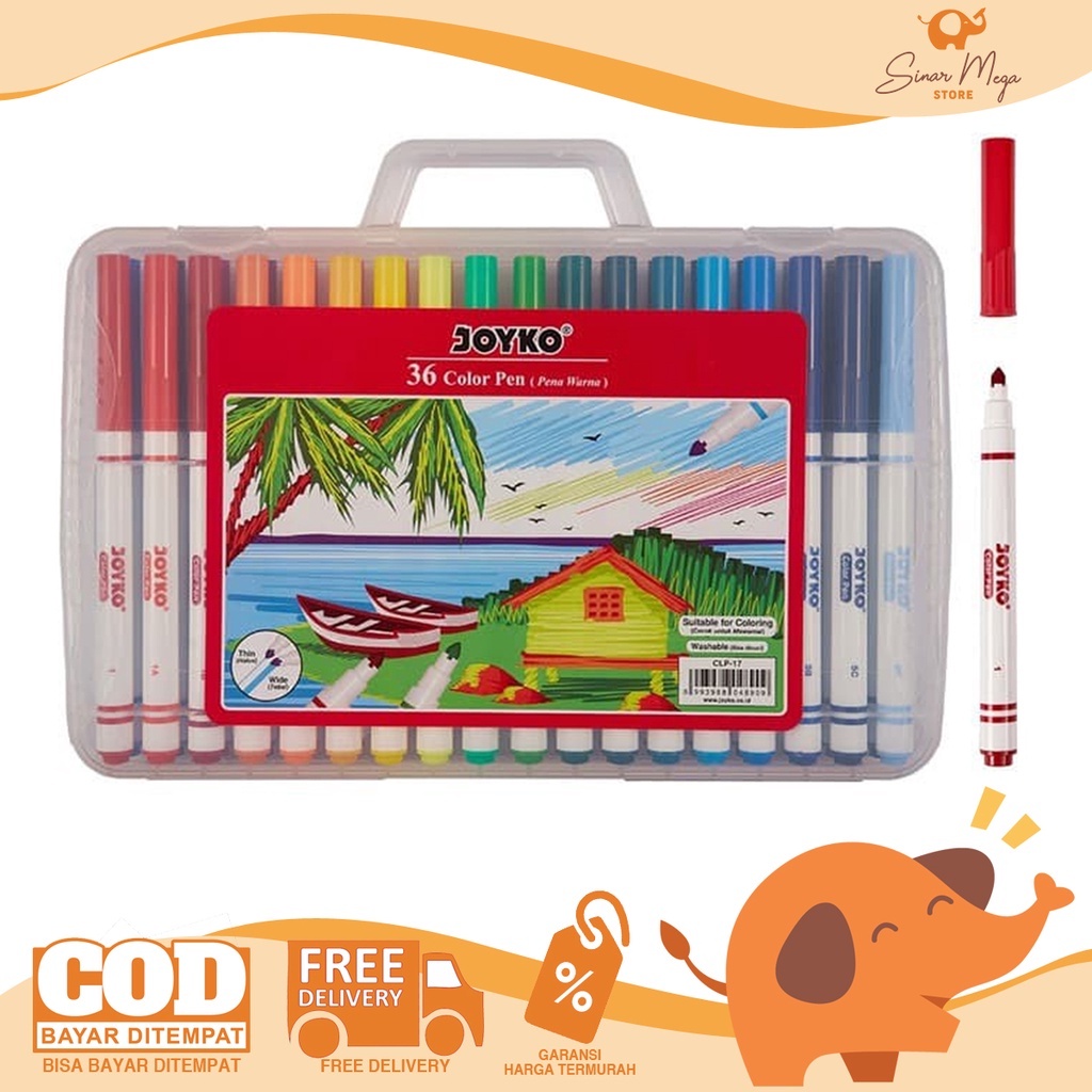 

Joyko Color Pen CLP-17 Set 36 Warna Colors Washable / Pulpen Pena Warna Murah Berkualitas
