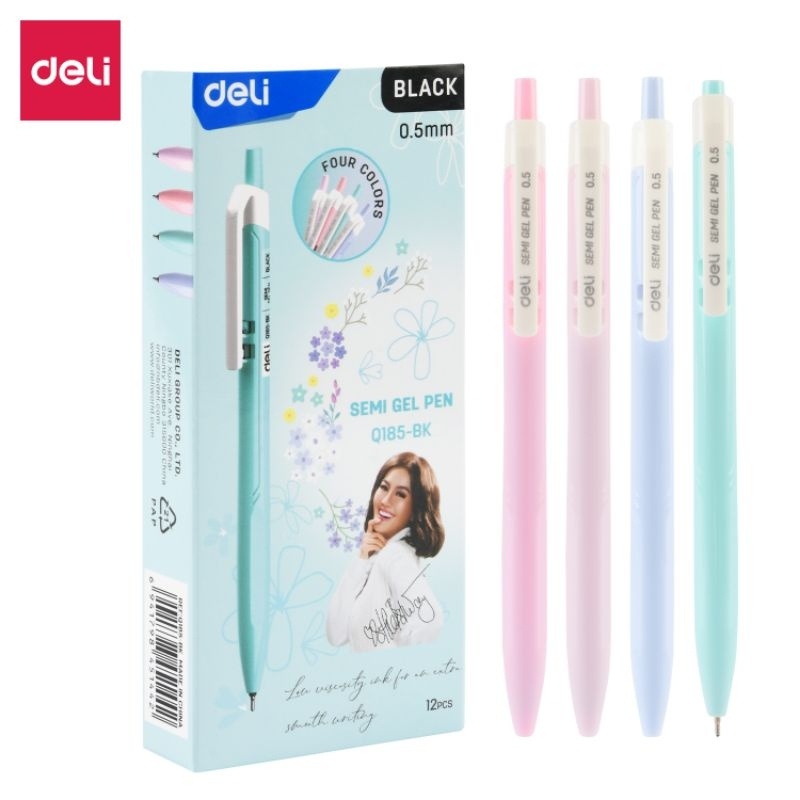

Deli Semi Gel Pen Q185-BK Black/ 1Pak Isi 12 Pcs