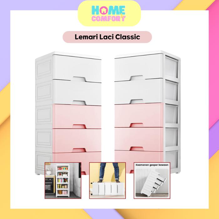 Lemari Pakaian Tingkat Lemari Pakaian putih pink Susun Plastik Roda Rak Susun Penyimpanan Cabinet