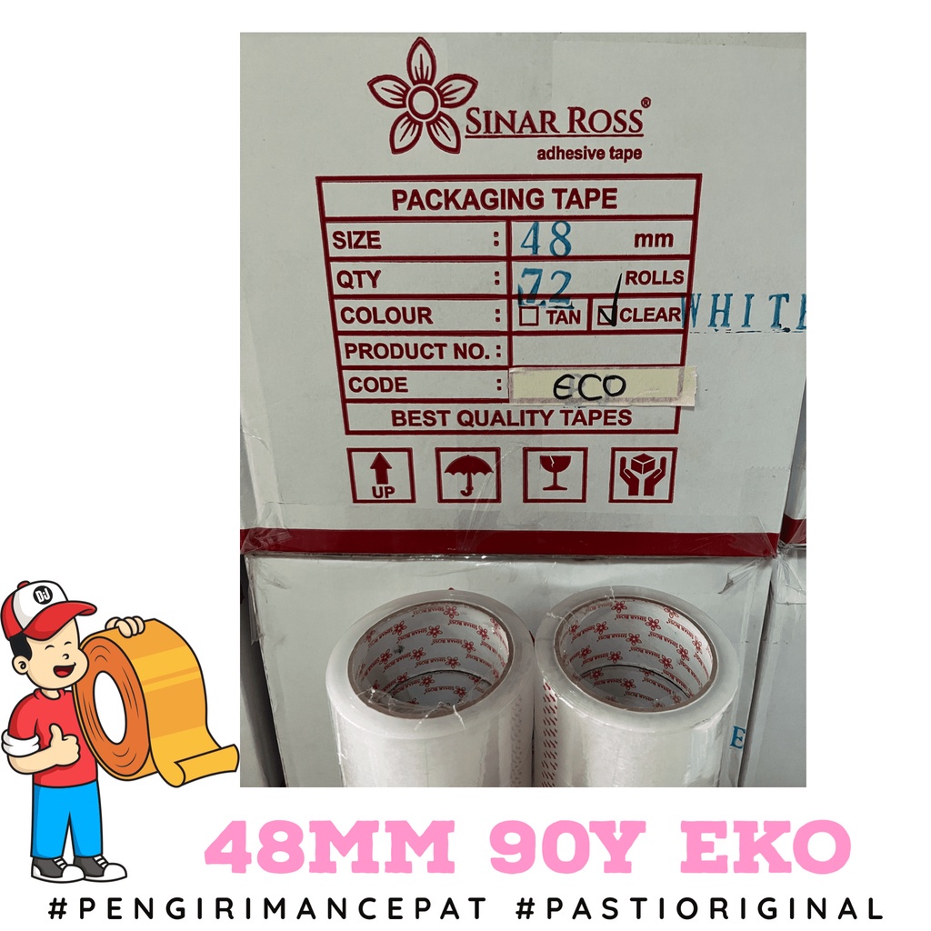 

[Per 1 Dus] Lakban Sinar Ross 2 Inch 48MM 90 Yard Eco Bening (1 Dus Isi 72 Rol)
