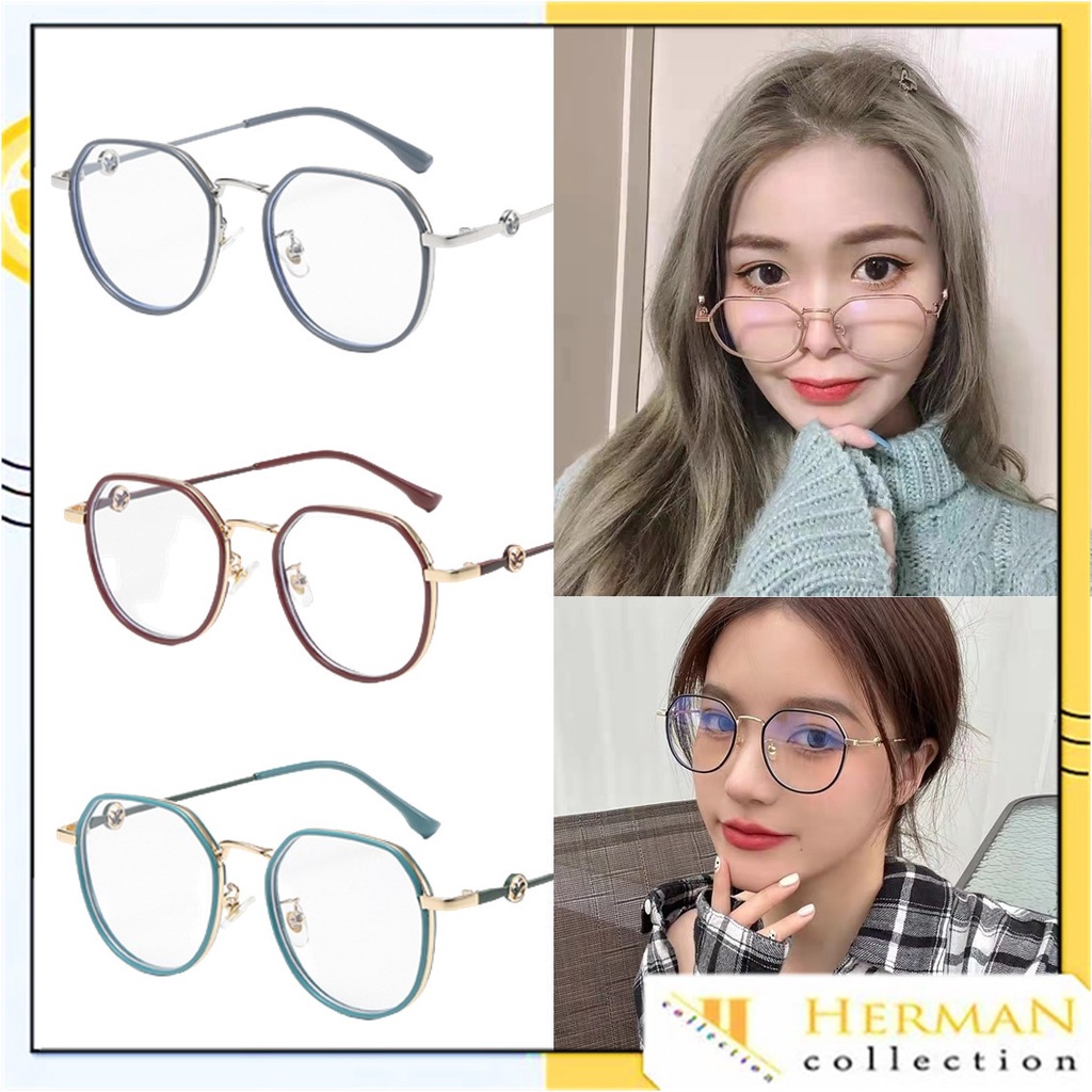 ACCMT- HC Kacamata Anti Radiasi 6637 Kaca Mata Poligonal Wanita Pria Frame Sunglasses Lensa