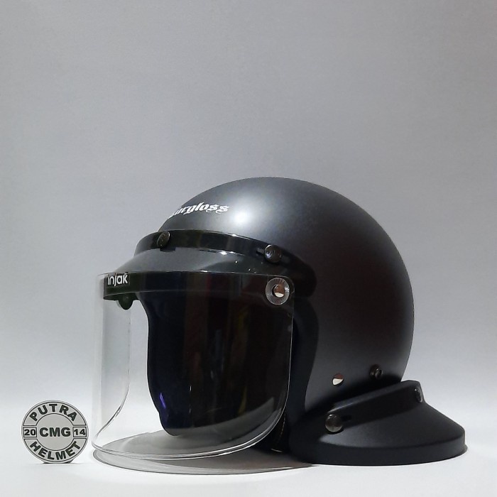 ..... Paket Helm Cargloss Original Retro Abu Doff Kaca Datar Flat Cembung