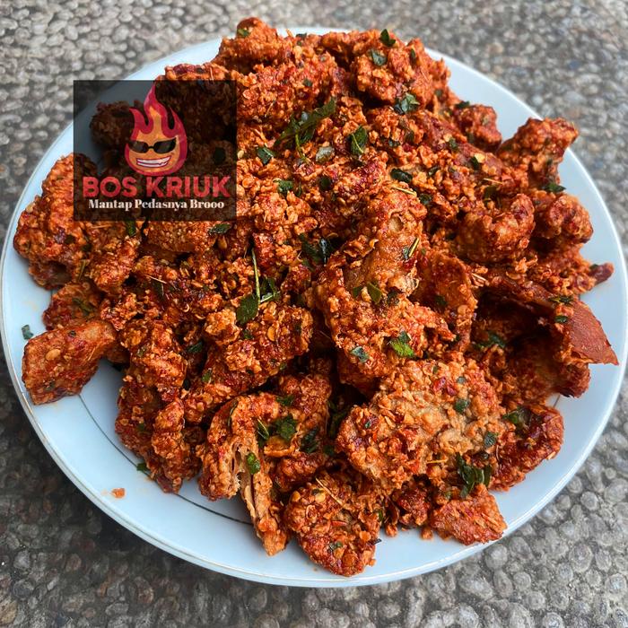 

kripik Kulit Ayam Crispy 1Kg / 1K Kg bumbu Daun Jeruk Pedas Cemilan