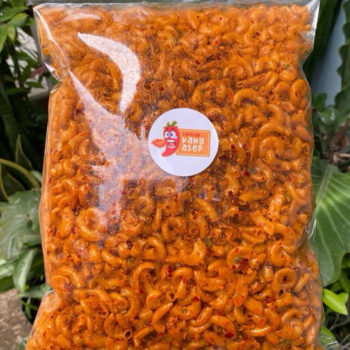 

1KG Makaroni Cikruh Kang Asep Pedas Daun Jeruk kemasan Camilan Makanan Pedas Snacks Food