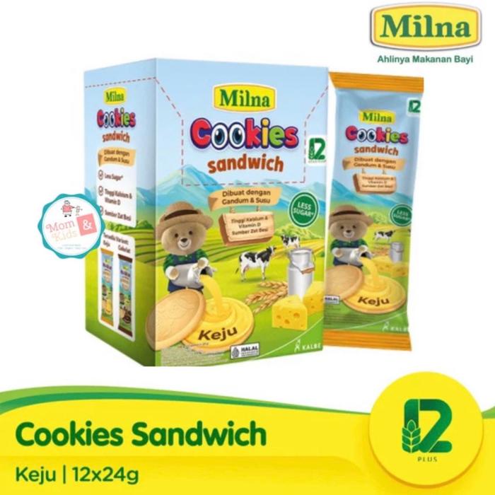 

Milna Cookies Sandwich (12x24g) Milna Biskuit Kinder Keju Coklat Biskuit Snack Cemilan Sehat Anak