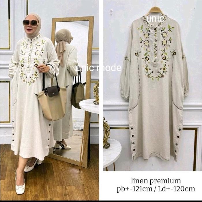 READY Unic Mode Tunik Midi Dress Kancing Jeans Muslim Wanita Setelan Celana Panjang Remaja Dewasa