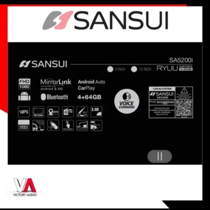 headunit Android Sansui 9inch 4GB TV mobil bonus Kamera