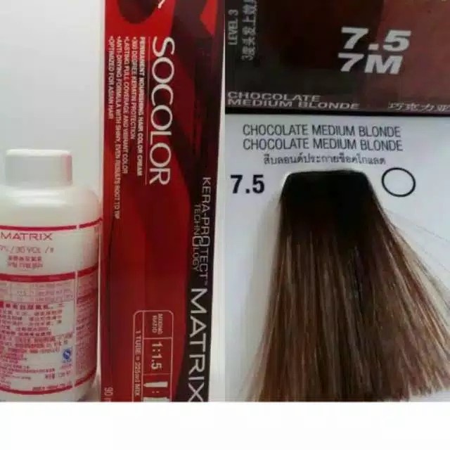 paket cat matrix socolor 7.5 7M chocolate medium blonde oxydant oxidan
