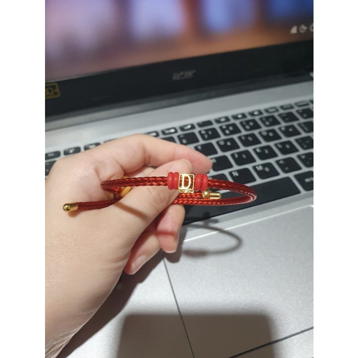 gelang tali dan liontin kubus inisial huruf D elegant emas asli