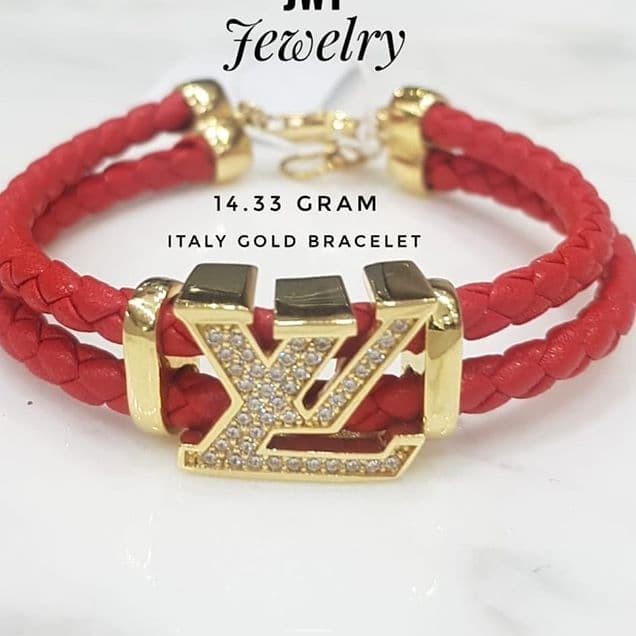 Gelang kulit merah LV original Italy - 75% gold