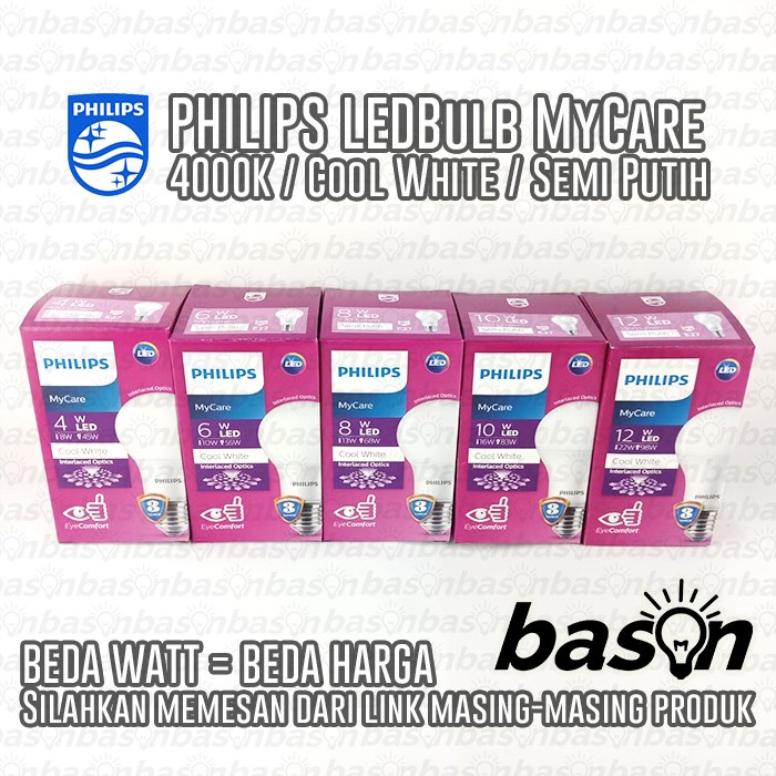 Philips Mycare Ledbulb Cahaya Semi Putih 4000K - 8W 10W 12W