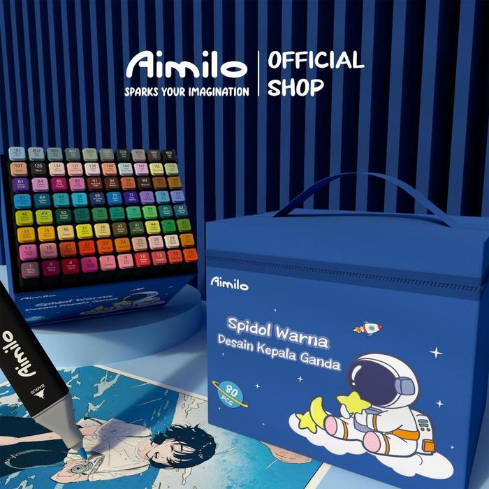 

[Ready] Aimilo Spidol Warna Warni 1 Set Kemasan Kartun Sketch Marker 2 Tip Touch Marker 48/60/80