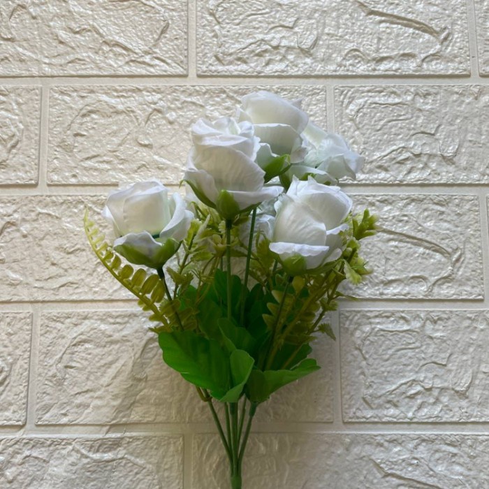 BUNGA MAWAR PLASTIK 6 KUNTUM ROSE ARTIFICIAL BUNGA PALSU IMPORT