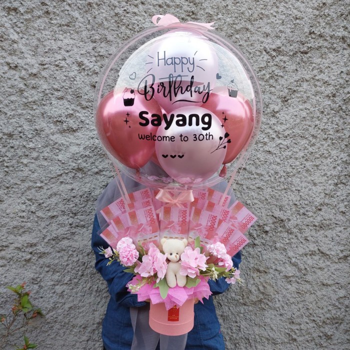 BALON BOUQUET BUKET BUCKET BONEKA SMALL BUNGA (ISI UANG SENDIRI)