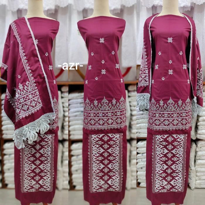 Promo Bahan Baju Kurung Bordir Songket + Selendang Khas Bukittinggi Padang Best Quality