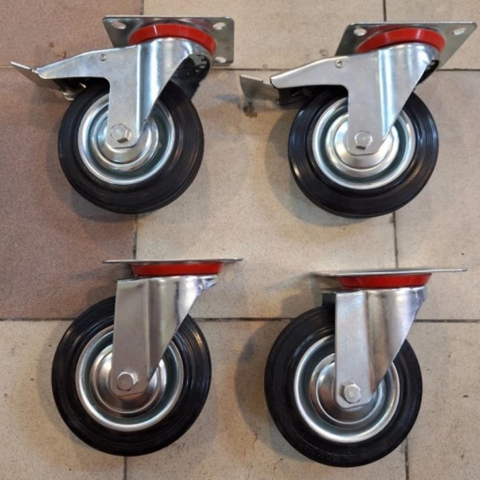 Roda Troli Karet 6 Inch 1 Set (2Rem+2Hidup) -Gratisongkir