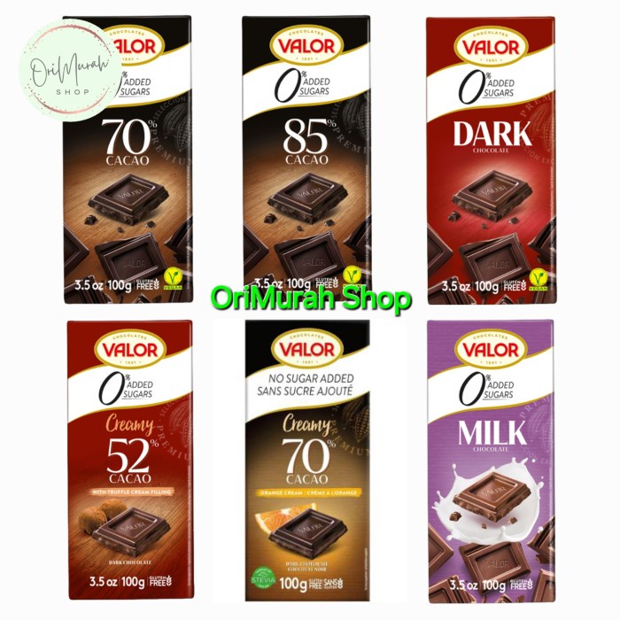 

Coklat Valor 85% 70% Sugar Free Dark Chocolate Milk Creamy Orange 100G Terbaru