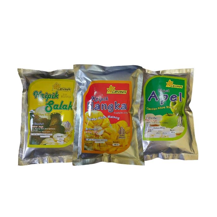 

KERIPIK BUAH LEVINA Apel Nangka Salak Mangga Kelapa Rambutan Kemasan 100.gram Food Snack Cemilan