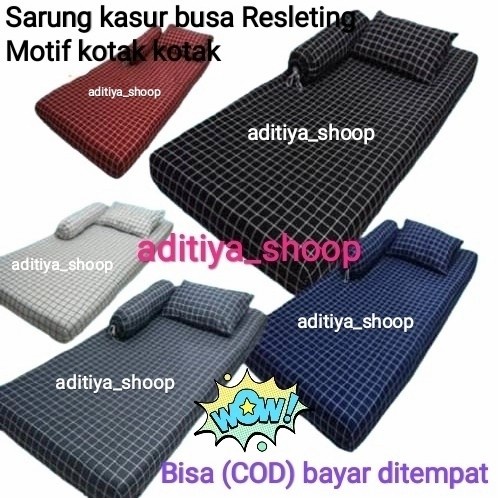SARUNG KASUR BUSA SPREI RESLETING MOTIF KOTAK UKURAN NO4 NO3 NO2 NO1