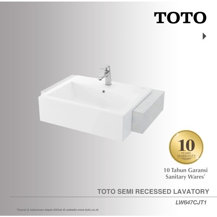 Terlaris Toto Semi Recessed Lavatory 1 Tap Hole / Wastafel Lw647Cjt1-Body Only