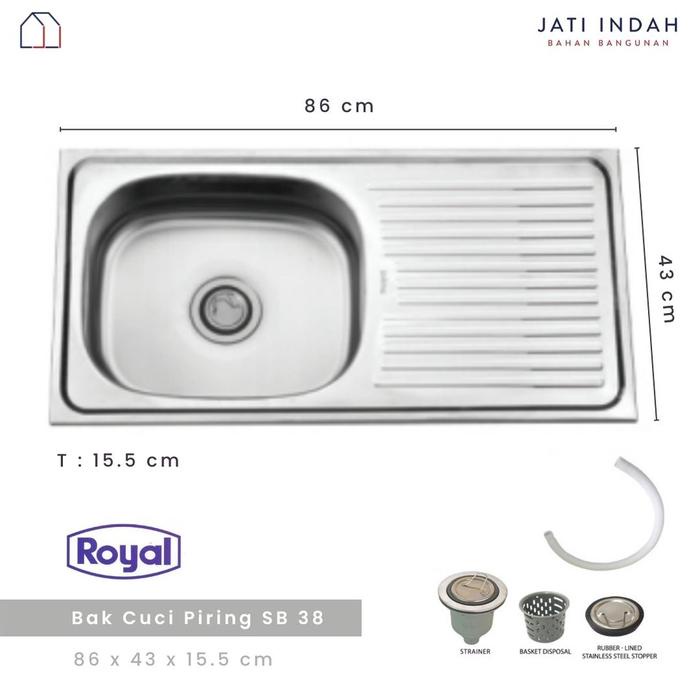 {{ Bak Cuci Piring Royal Sb-35 / Sb-38 Stainless Sink 1 Lubang Sayap / Wastafel / Wasbak / Washbak