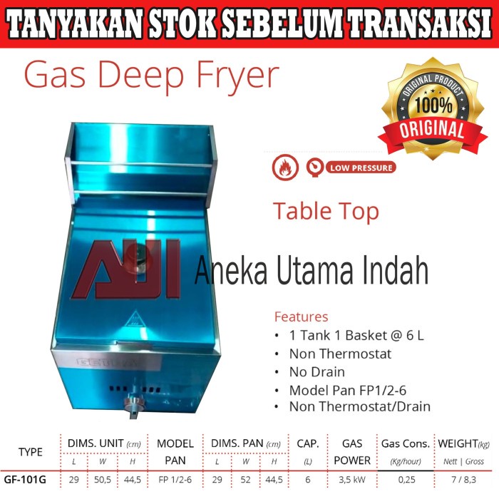 GETRA GAS DEEP FRYER TYPE GF-101G/Penggorengan gas/Gas Deep fryer