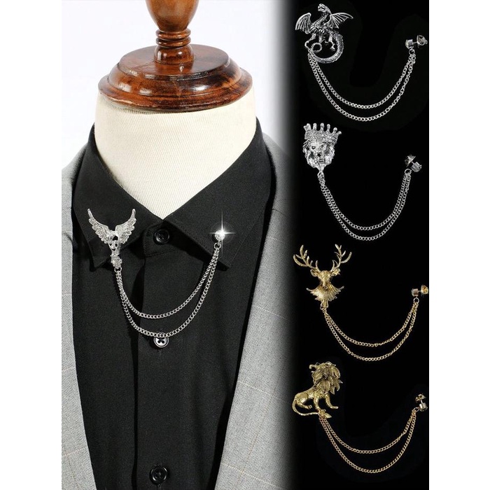 Lapel Pin Jas Motif Bross Aksesoris Jas Lion Rusa Crown