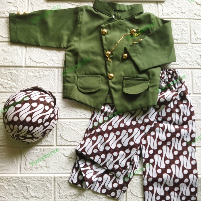 New Setelan Beskap Jawa Gratis Blangkon Surjan Newborn Baju Adat Bayi High Quality
