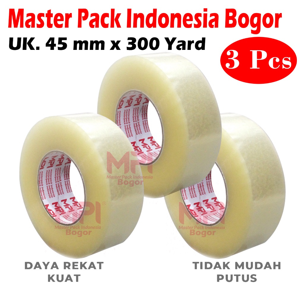 

3 PCS - Lakban Bening JUMBO MPI 45 mm x 300 yard / Lakban Packing - Master Pack Indonesia Bogor