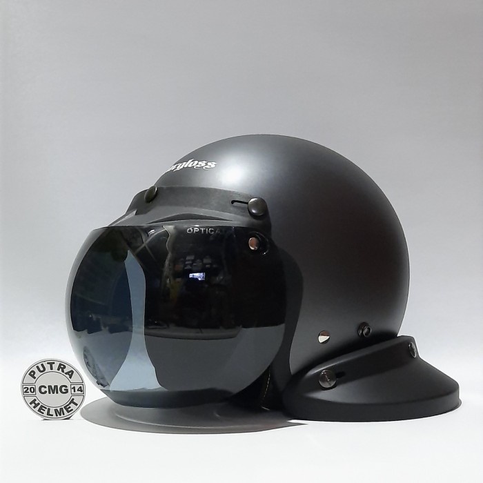 Paket Helm Cargloss Original Retro Abu Doff Kaca Datar Flat Cembung