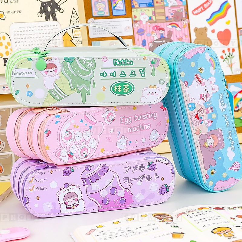 

Tempat Pencil Tas Pensil Kotak Pensil Aesthetic Tempat Alat Tulis Bahan PVC Berkapasitas Besar