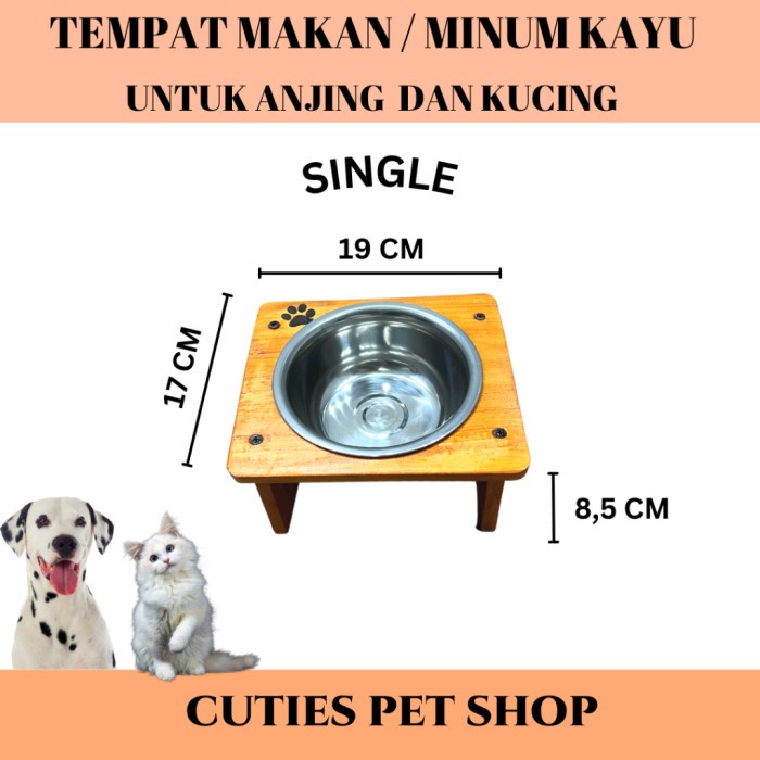 JTTOP" TEMPAT MAKAN MINUM ANJING KUCING / TEMPAT TATAKAN MAKAN KAYU STAINLESS