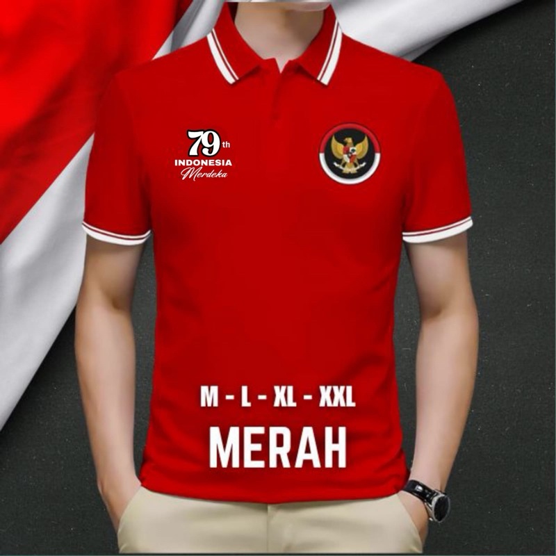 PROMO / T-shirt Kaos Polo Kemerdekaan RI Ke 79 TH Baju Kerah Pria Wanita Distro
