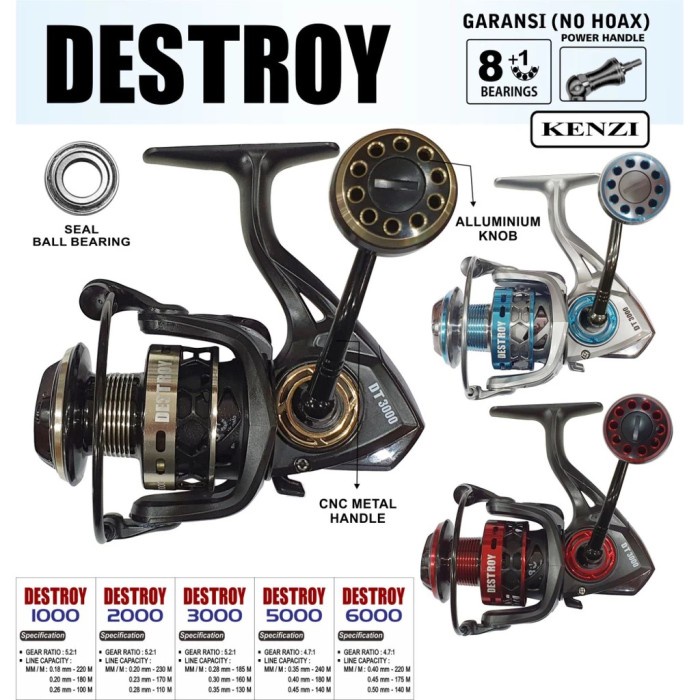 Reel Kenzi Destroy Power Handle Seal 1000/2000/3000/5000/6000 Pilih #Gratisongkir