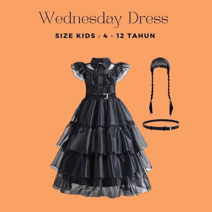 Wednesday Kids Black Dress / Kostum Wednesday Dress Hitam Anak Baju Fashion