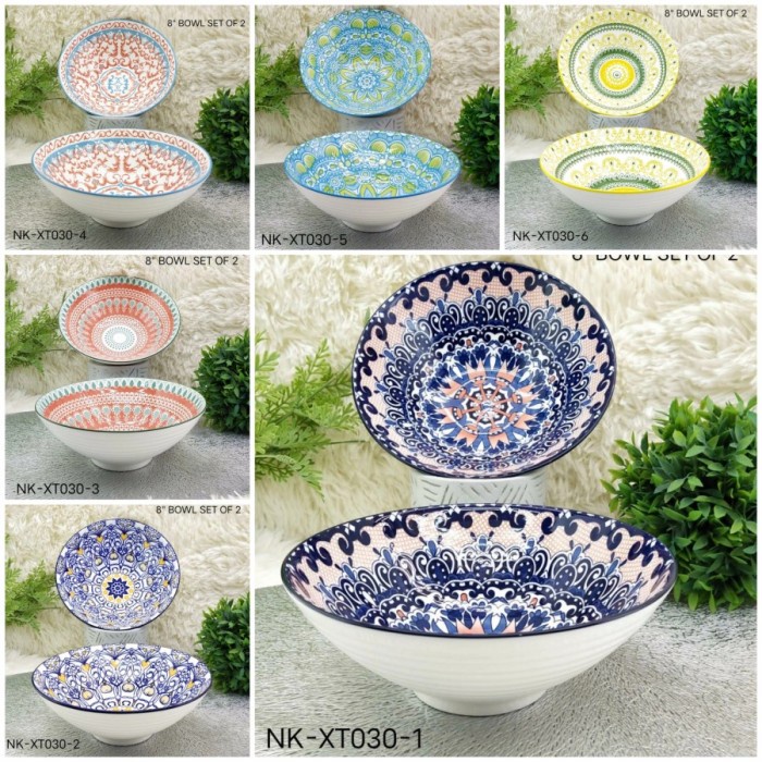 Ready MANGKOK SET KERAMIK 2 PCS BOWL SET BOHEMIAN NAKAMI 8 Inch SNI NK-XT030