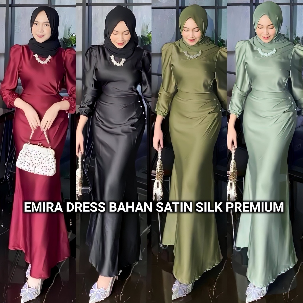 PROMO / Gamis Terbaru Satin Silk Premium Remaja Polos Pesta Mewah Elgean Hitam Sage Olive Maroon