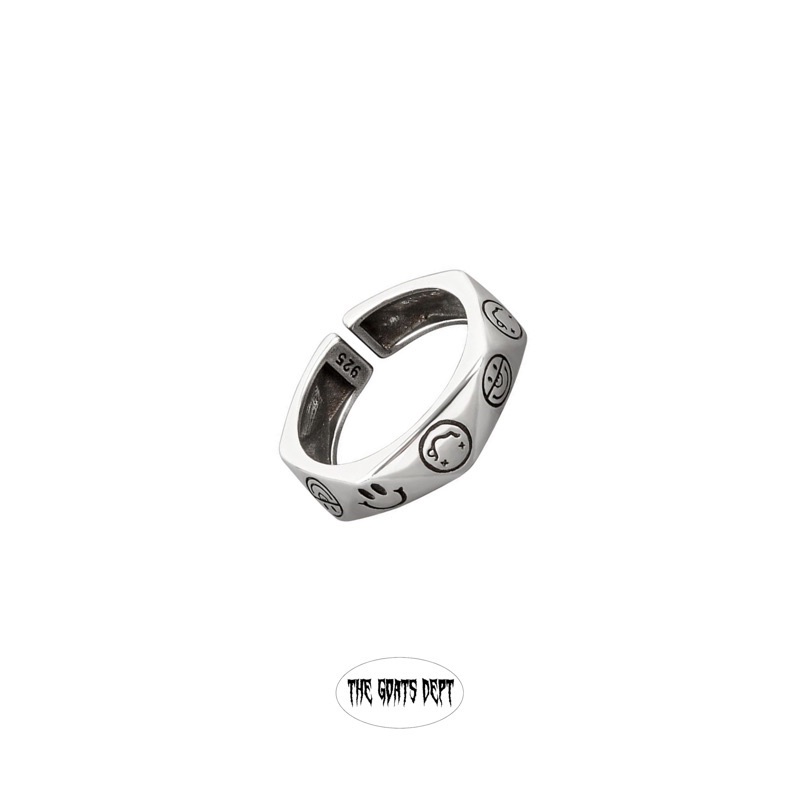 JelitaFash- Emotion Hexagonal Ring By The Goats Dept / Cincin Emotikon Smile Nirvana Peace Smiley As