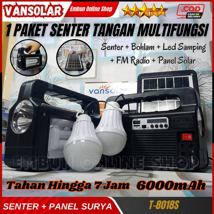 PREMIUM Lampu Senter Led Multifungsi Vansolar T-8018S Dilengkapi Dengan Speaker + Bluetooth + Radio